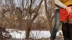 Play Kinky MILF in Boots Satisfies Her Piss Fetish Outdoors